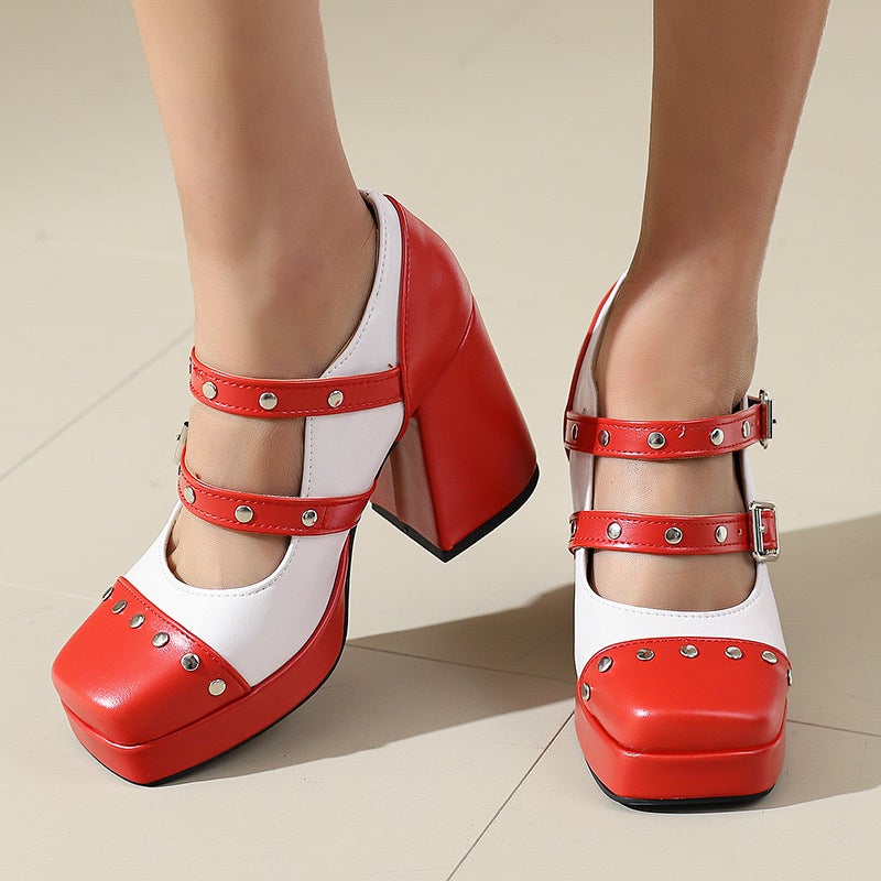 2026 Export Fashion High-Heeled Thick-Soled Shoes With Double Buckle And Rivets, Sizes 33-48 - Image 4