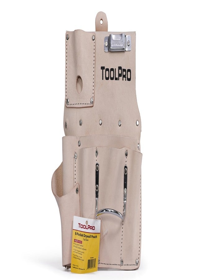 ToolPro 8 Pocket Top Grain Leather Drywall Pouch - Right Handed, Professional Drywall Tool Pouch - Image 1