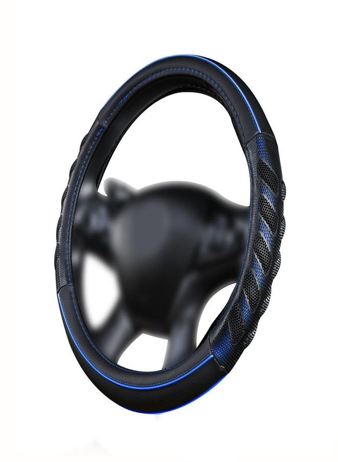 Flying Banner Car Steering Wheel Cover Synthetic Leather Massage Universal 15 inch/38CM Breathable Anti-slip Protector for Auto/Truck/SUV/Van - Black Blue - Image 1