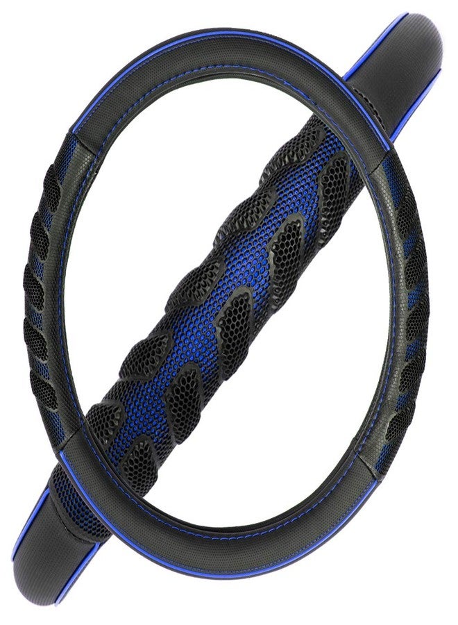 Flying Banner Car Steering Wheel Cover Synthetic Leather Massage Universal 15 inch/38CM Breathable Anti-slip Protector for Auto/Truck/SUV/Van - Black Blue - Image 3