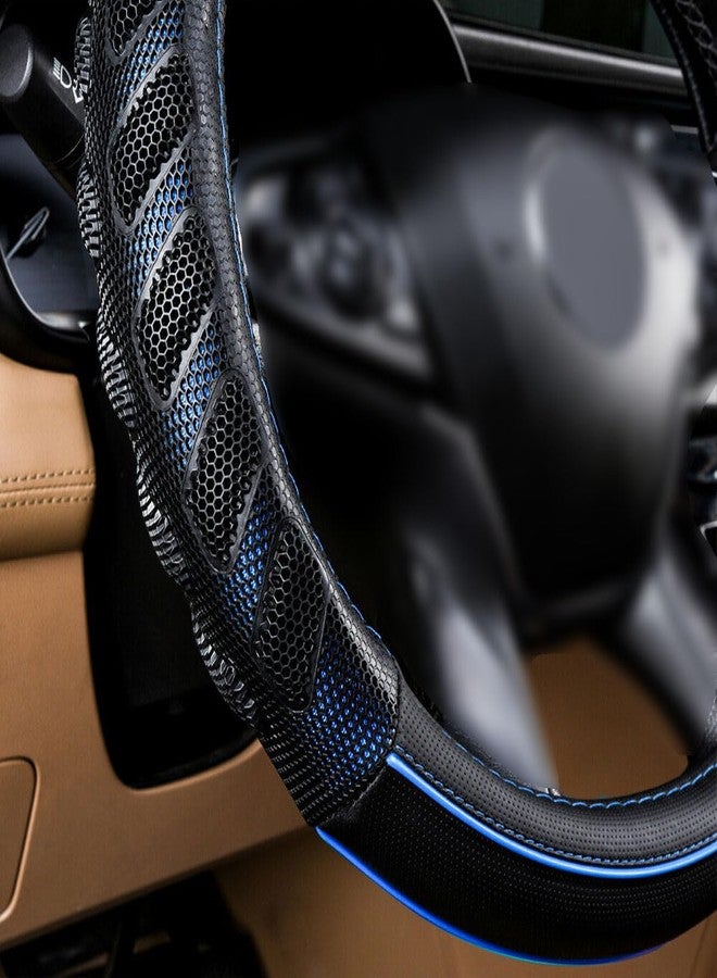 Flying Banner Car Steering Wheel Cover Synthetic Leather Massage Universal 15 inch/38CM Breathable Anti-slip Protector for Auto/Truck/SUV/Van - Black Blue - Image 2