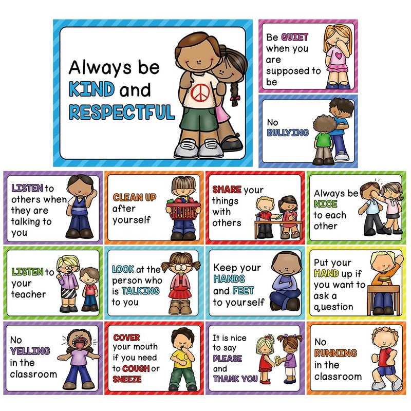 Lachilly 15 Sheets Classroom Rules Educational Poster for Preschool Home Middle and High School Classroom Wall Decoration Language Arts Charts Toddler Learning Toys Bulletin Board Set - Image 2