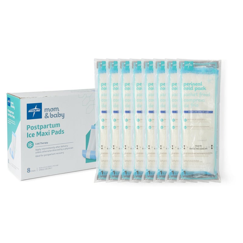 Medline 2-in-1 Absorbent Perineal Pad and Instant Cold Ice Packs for Postpartum Care (8 Count). Ready-to-use Essential for After Delivery, Maternity, Postpartum Care - Image 1