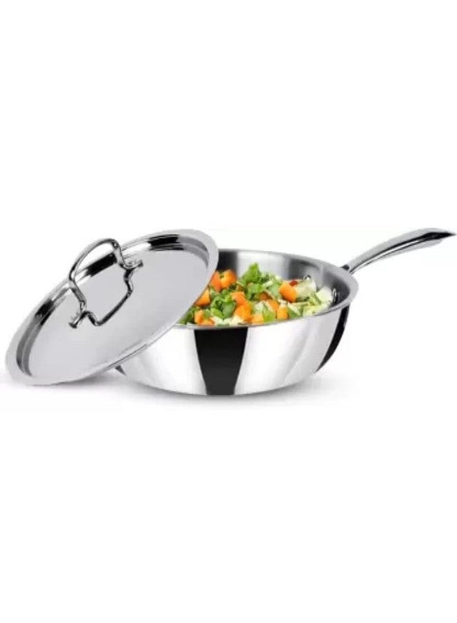 WEKTU TRIPLY Stainless Steel Fry PAN with LID Induction COOKWARE Fry PAN 24 CM Fry Pan 24 cm Diameter with Lid 2 L Capacity (Triply, Induction Bottom) - Image 1