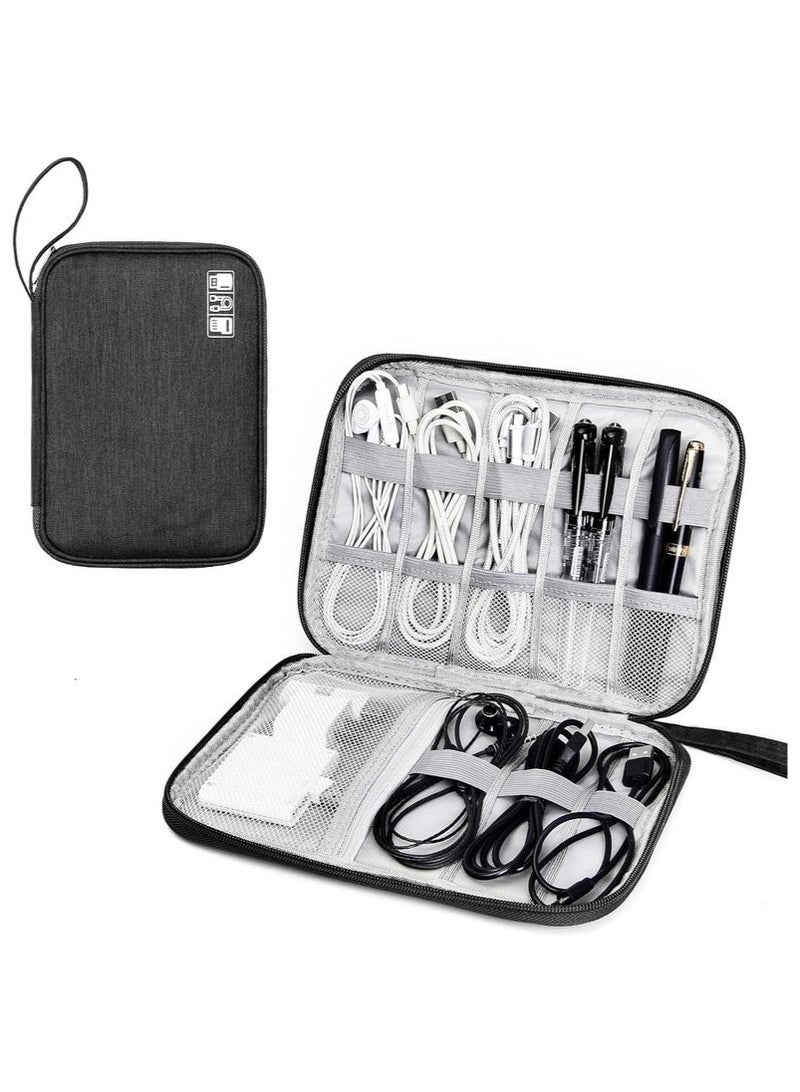 ترافل شنطة تنظيم كابلات السفر والاكسسوارات الإلكترونية، شنطة تنظيم أسلاك محمولة للكابلات والشاحن والموبايل وUSB وبطاقة اس دي وسماعات الأذن وغيرها من الاغراض، لون أسود - Image 1