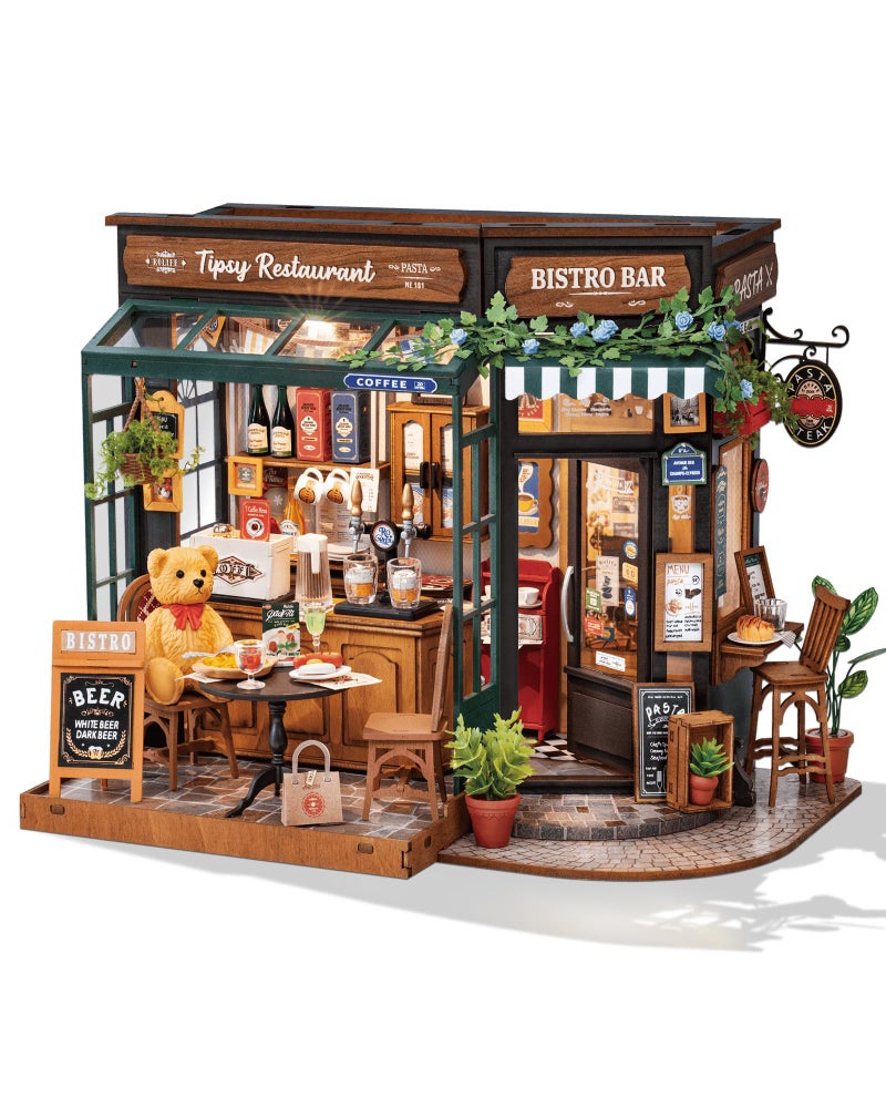 Rowood Miniature House Kits for AdultsDIY Mini House Building KitWooden Dollhouse Kit with LED for Adults Beginners as Birthday Tipsy Restaurant - Image 3