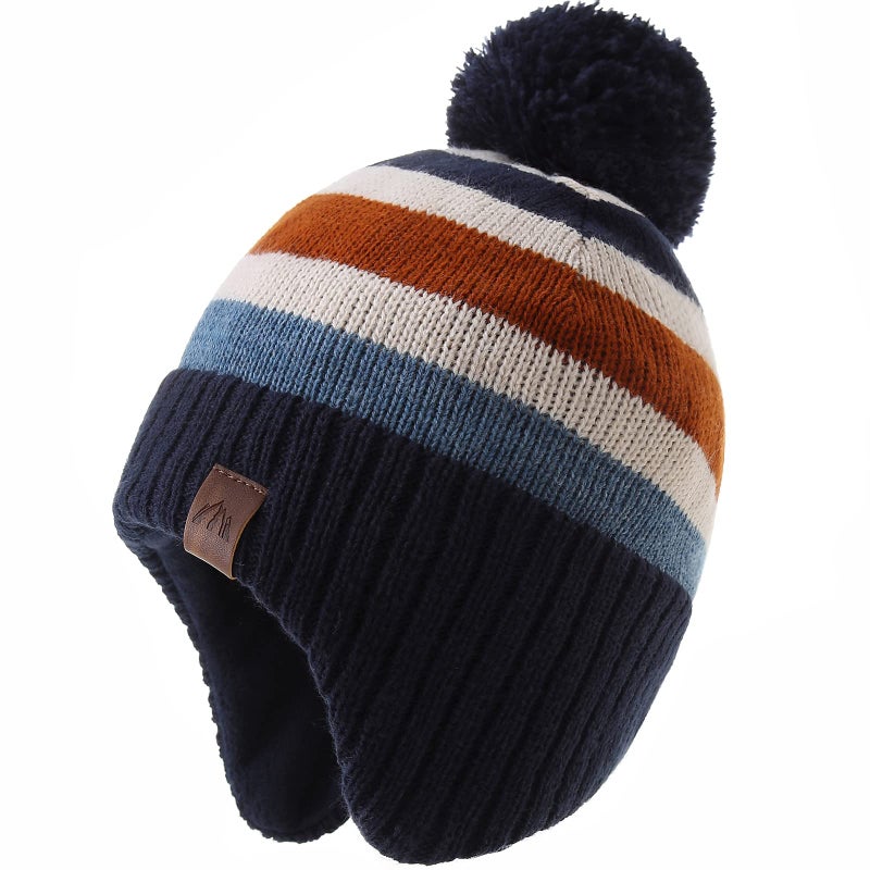Moon Kitty Baby Hats for Boys and Girls - Upgrade Soft Pompom Fleece Lining Boys Winter Earflap Hat - Image 1