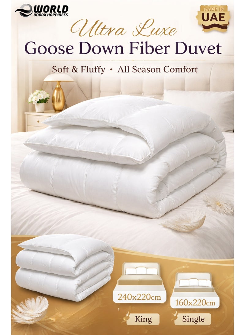 Eworld Ultra Luxe Goose Down Fiber Duvet, Soft & Fluffy White Comforter Quilt for a Warm and Cozy Night’s Sleep, for all beds, Made in UAE, 240x220cm King & 160x220cm Single Sizes Available - Image 1