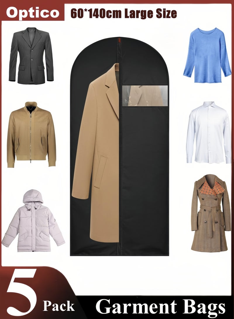 Optico Garment Bags, 5 Packs Dress Bags Suit Bags Clothes Covers with Visible Window EVA Coat Bags Breathable Suit Cover Bags with Zipper Clothes Suits Protector Bags for Hanging Clothes - Image 1
