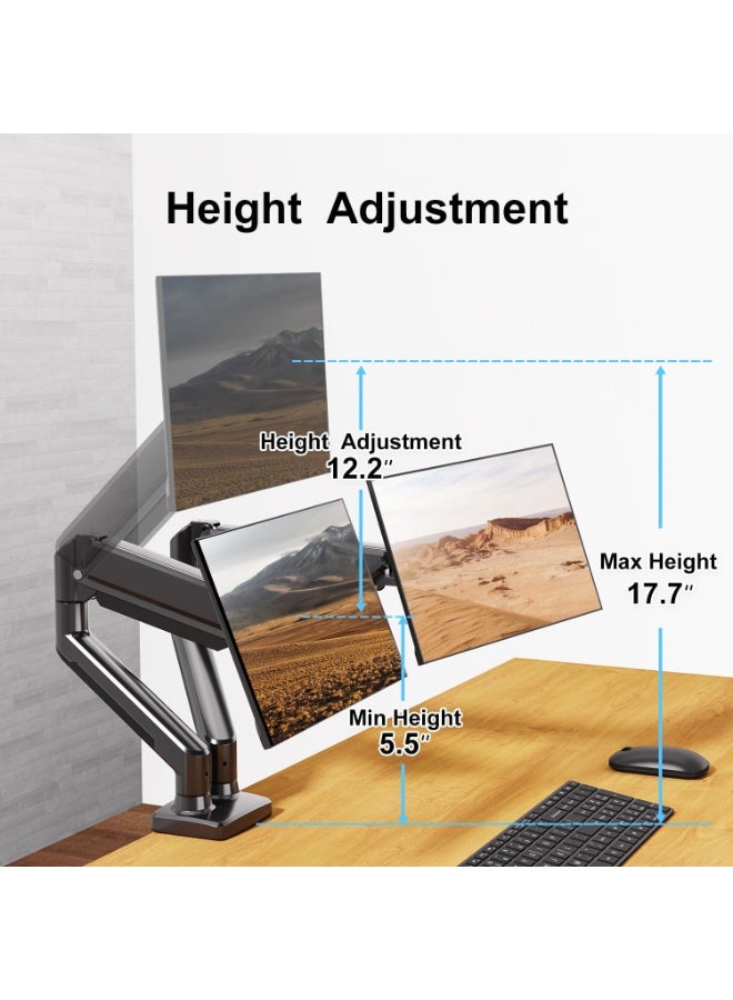 Aztech Dual Monitor Wall Mount Bracket - Double Computer Monitor Wall Mount With Two Height Adjustable Full Motion Arms Tilt up to 13"" - 32"" Inch Screens with 75, 100 VESA Patterns, 19.8 Lb Per Arm - Image 3