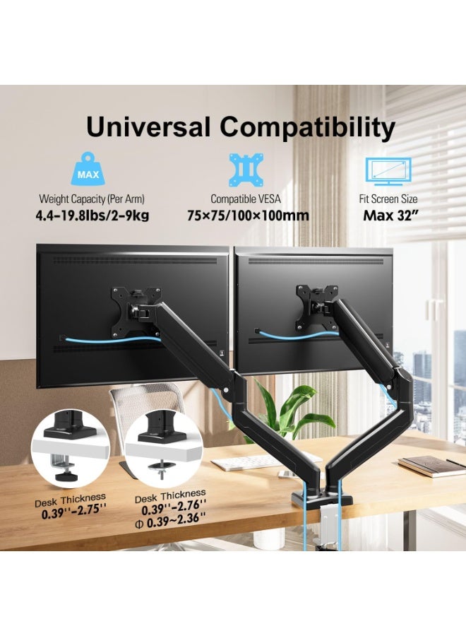 Aztech Dual Monitor Wall Mount Bracket - Double Computer Monitor Wall Mount With Two Height Adjustable Full Motion Arms Tilt up to 13"" - 32"" Inch Screens with 75, 100 VESA Patterns, 19.8 Lb Per Arm - Image 4