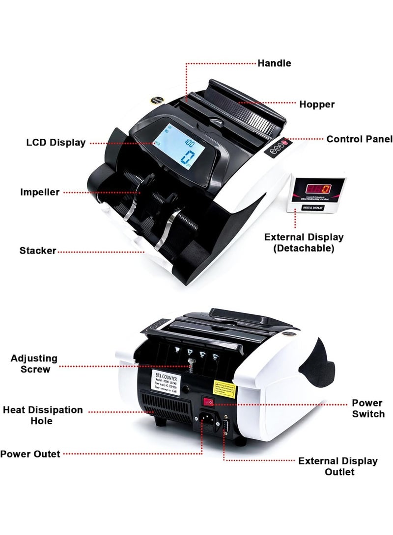 XiuWoo Money Counter Machine, Automatic Bill Counter Cash Counter Money Pcs Counting Machine with UV/MG Detection, Digital Display, Add/Batch Modes for Multi-Currency - Image 5