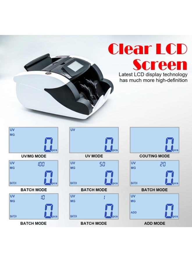 XiuWoo Money Counter Machine, Automatic Bill Counter Cash Counter Money Pcs Counting Machine with UV/MG Detection, Digital Display, Add/Batch Modes for Multi-Currency - Image 3