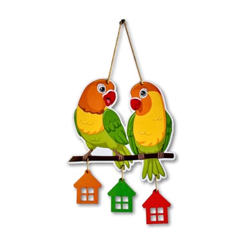 Gloridec Cute Parrot Love Birds Wooden Wall Hanging | Engineered Wood Decorative Door & Wall Art for Home, Garden Balcony, Office, Café & Festive Decor - Image 1