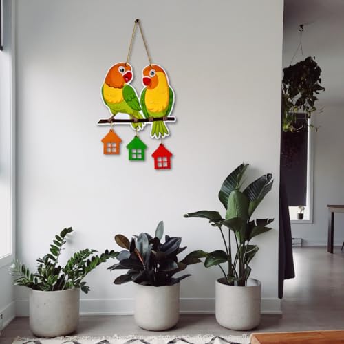 Gloridec Cute Parrot Love Birds Wooden Wall Hanging | Engineered Wood Decorative Door & Wall Art for Home, Garden Balcony, Office, Café & Festive Decor - Image 2