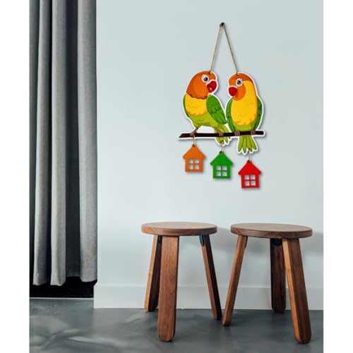 Gloridec Cute Parrot Love Birds Wooden Wall Hanging | Engineered Wood Decorative Door & Wall Art for Home, Garden Balcony, Office, Café & Festive Decor - Image 5