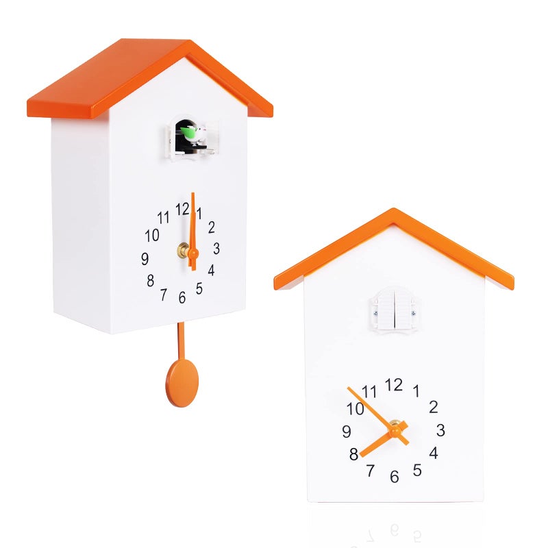 KEYPOWER Cuckoo Clock Cuckoo Wall ClockCuckoo Bird Voices Call Design Clock Pendulum with Timed Alarm ClockBird House Wall Art Home Living Room Kitchen Office Decoration 5Orange