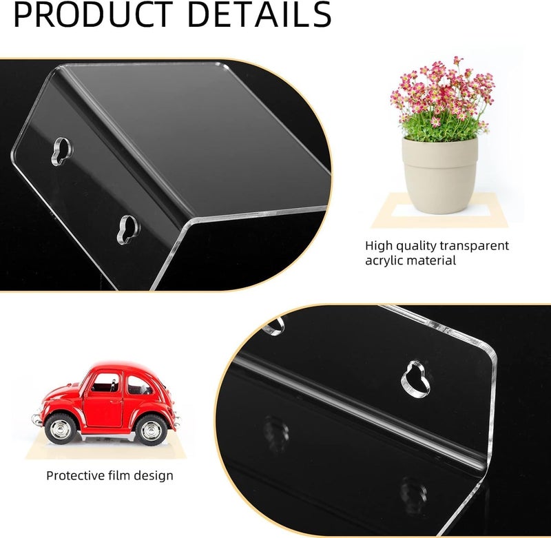 LUOBAO Acrylic Wall Shelves,Clear 4 inch Floating Shelves for Display,Ledges Pop Figures,Plant,Tiny Wall Mounted Transparent Shelf Small Invisible Shelves with Adhesive for Bedroom Living Room Decoration - Image 4