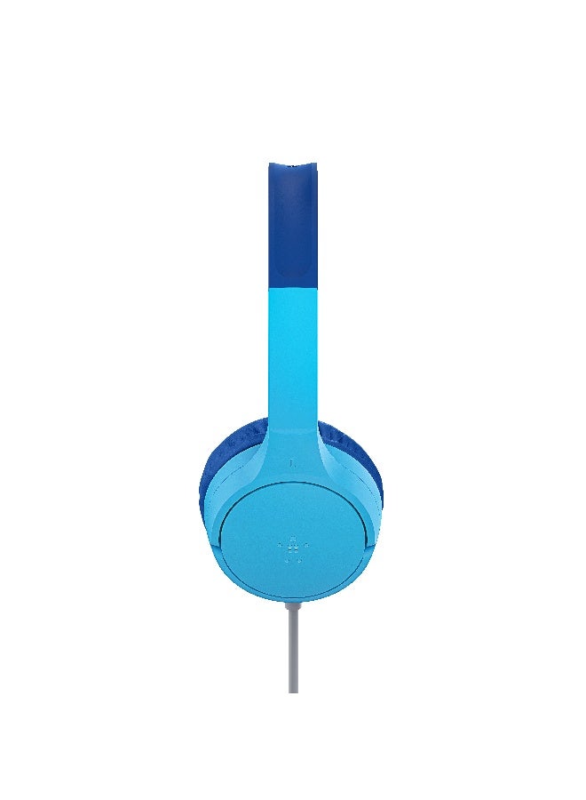 Belkin SoundForm Mini Kids Wired Headphones with USB-C to 3.5mm Dongle, Built-in Mic & Fun Stickers, 85dB Max Volume – for Online Learning, Travel, Compatible with iPhone, iPad, Galaxy, etc - Blue blue - Image 2