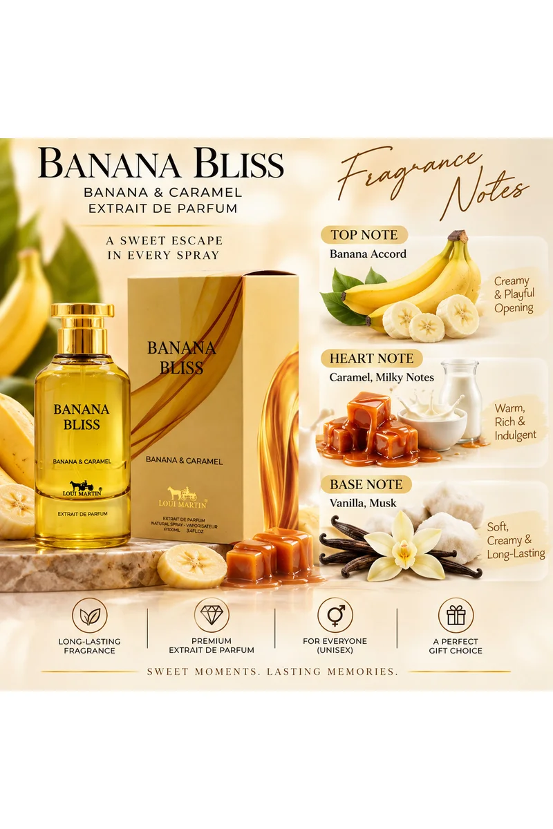 Loui Martin Banana Bliss Banana & Caramel Extrait De Parfum 100ml | Sweet Gourmand Fragrance with Vanilla & Musk | Long-Lasting Perfume