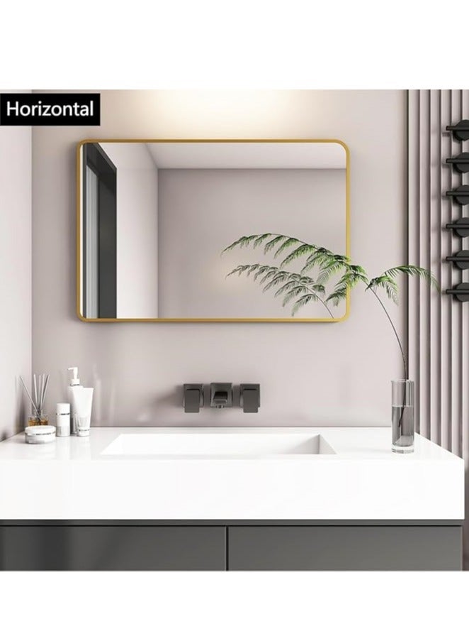 Generic Bathroom Mirror, Wall Mounted Rectangle Mirror with Metal Frame for Vanity Makeup, Modern Wall Mirror for Wall, Bathroom, Hallway, Living Room Wall Decor (Gold, 90*60cm)  - Image 2
