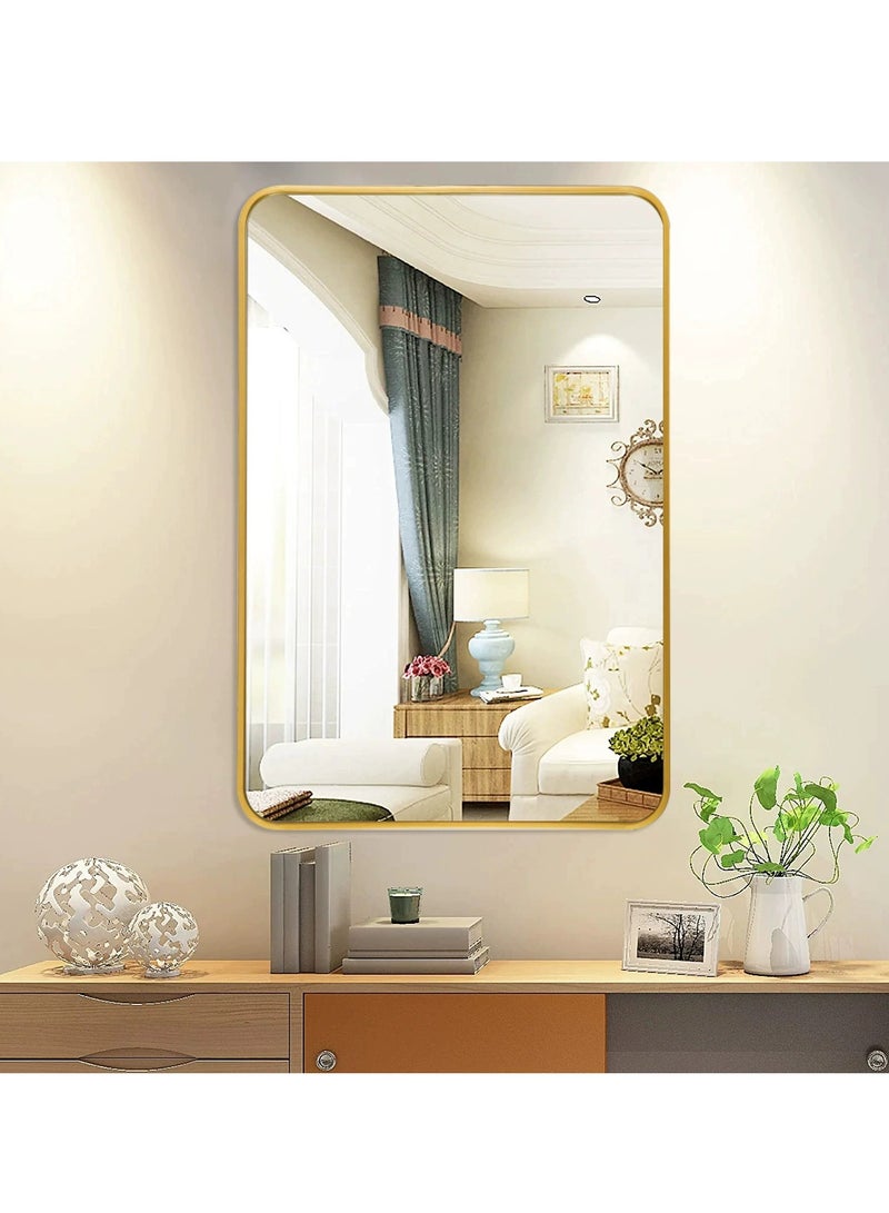 Generic Bathroom Mirror, Wall Mounted Rectangle Mirror with Metal Frame for Vanity Makeup, Modern Wall Mirror for Wall, Bathroom, Hallway, Living Room Wall Decor (Gold, 90*60cm)  - Image 3