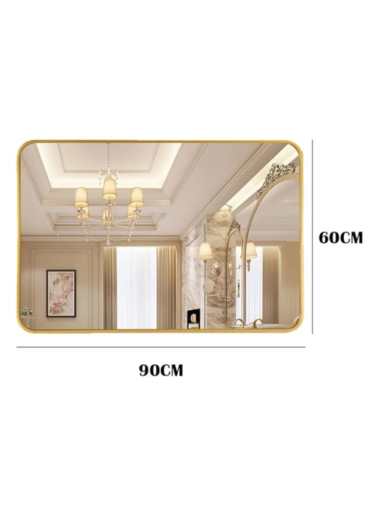 Generic Bathroom Mirror, Wall Mounted Rectangle Mirror with Metal Frame for Vanity Makeup, Modern Wall Mirror for Wall, Bathroom, Hallway, Living Room Wall Decor (Gold, 90*60cm)  - Image 4