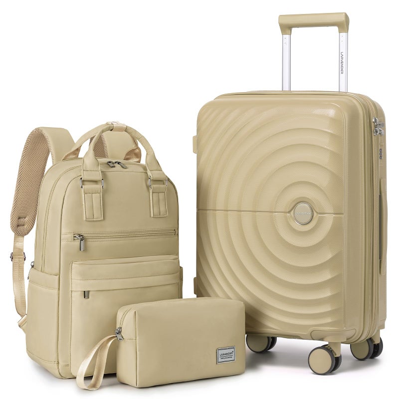 LARVENDER Carry On Luggage Set 22x14x9 Airline Approved, Expandable 20 Inch Carry-On Suitcases With Wheels, Lightweight Luggage Sets 3 Pieces With Backpack, Champagne - Image 1