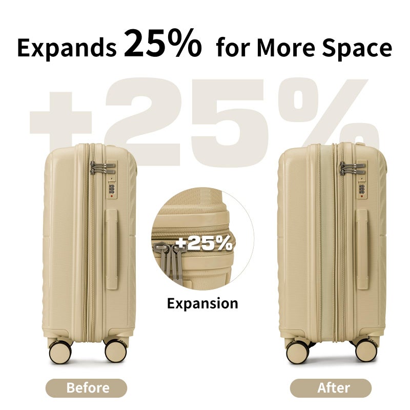 LARVENDER Carry On Luggage Set 22x14x9 Airline Approved, Expandable 20 Inch Carry-On Suitcases With Wheels, Lightweight Luggage Sets 3 Pieces With Backpack, Champagne - Image 3