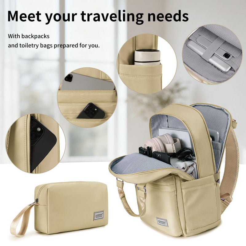 LARVENDER Carry On Luggage Set 22x14x9 Airline Approved, Expandable 20 Inch Carry-On Suitcases With Wheels, Lightweight Luggage Sets 3 Pieces With Backpack, Champagne - Image 5