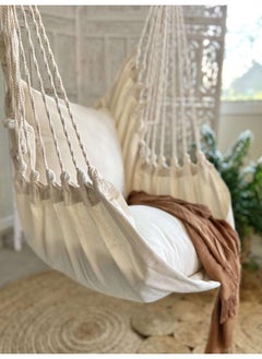 Antikiano Macrame handmade hammock | Outdoor garden furniture | Cotton hammock | Beige handcrafted hammock | Outdoor summer | High quality 200x150 cm hammock  - Image 2