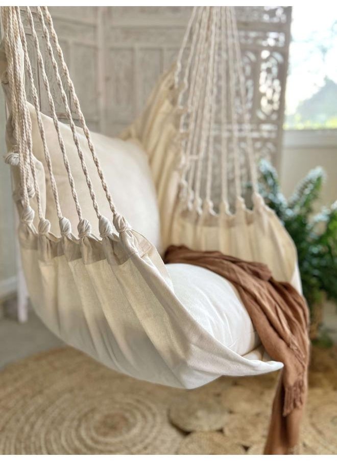 Macrame handmade hammock | Outdoor garden furniture | Cotton hammock | Beige handcrafted hammock | Outdoor summer | High quality 200x150 cm hammock