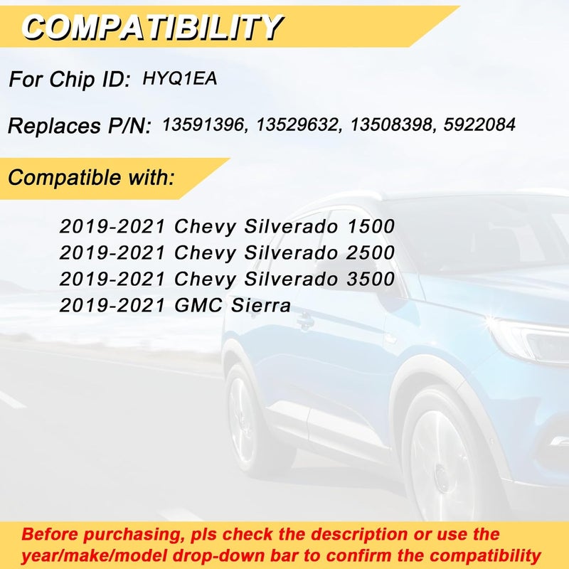 Vurkcy Key Fob Replacement for 2019-2022 Chevrolet Silverado and 2019-2022 GMC Sierra, HYQ4EA - Image 2