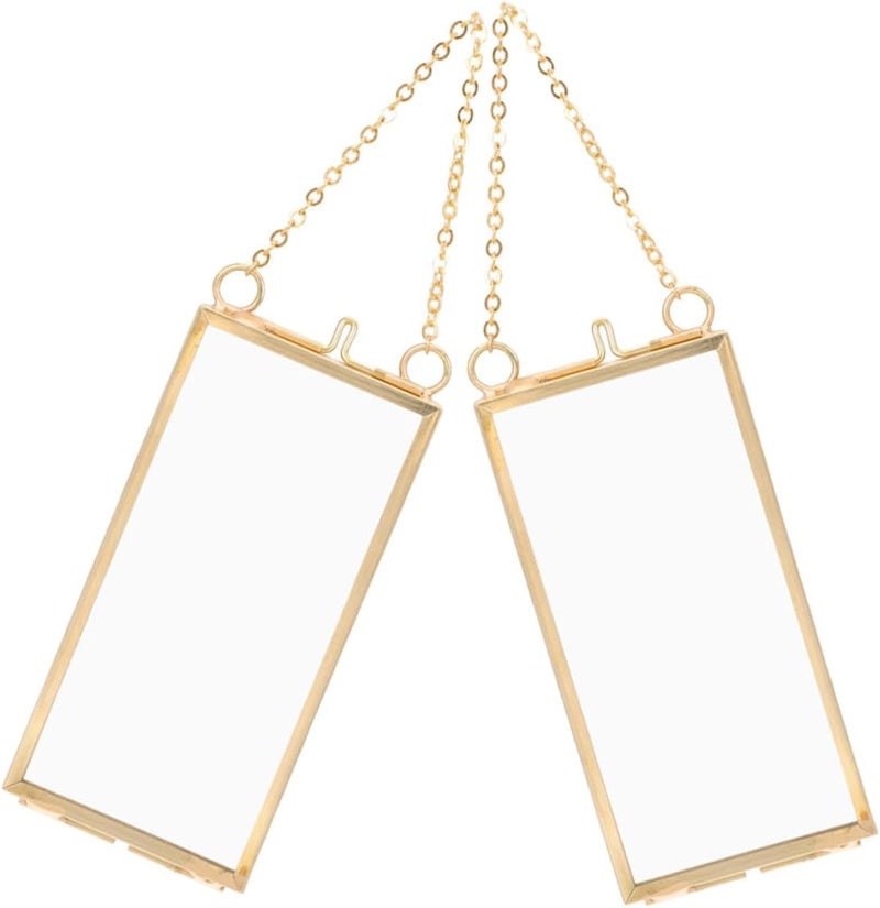 Brass Double-sided Photo Frame for Pressed Flowers 5x10cm Vertical Glass Floating Picture Frame Home Décor 2pcs - Image 1