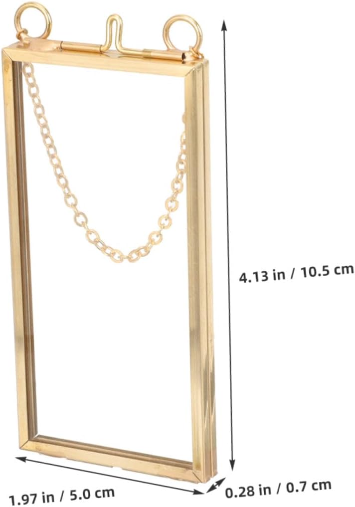 Brass Double-sided Photo Frame for Pressed Flowers 5x10cm Vertical Glass Floating Picture Frame Home Décor 2pcs - Image 2