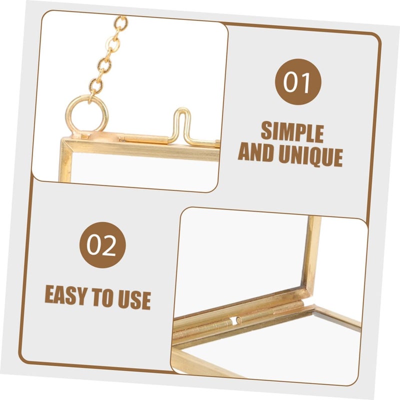 Brass Double-sided Photo Frame for Pressed Flowers 5x10cm Vertical Glass Floating Picture Frame Home Décor 2pcs - Image 4