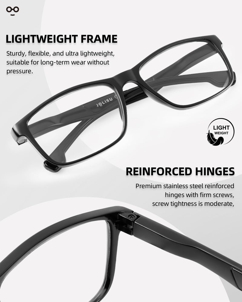 JOLISU 4 Pack Reading Glasses for Men Blue Light Blocking with Spring Hinge, Anti Eyestrain/UV Large Wide Square Readers for Men +2.00 - Image 5