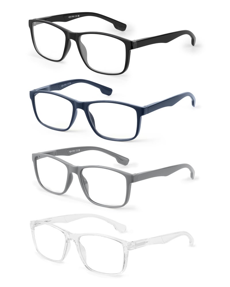 JOLISU 4 Pack Reading Glasses for Men Blue Light Blocking with Spring Hinge, Anti Eyestrain/UV Large Wide Square Readers for Men +2.00 - Image 1