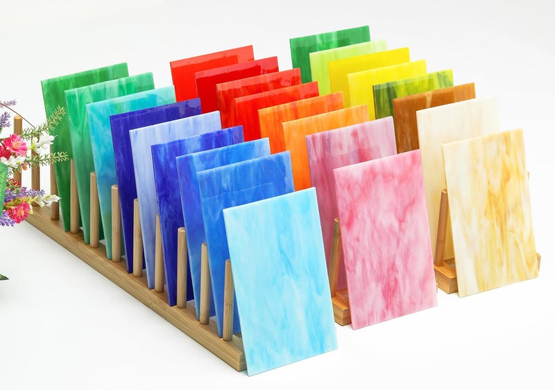 Lanyani 26 Sheets Colorful Vibrant Stained Glass Sheets Variety Assortment Pack Opaque Mosaic Art Glass Panel Packs for Stain Glass Crafts DIY Projects4x6 inches
