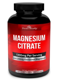 Divine Bounty Pure Magnesium Citrate Capsules - 1300mg Magnesium Supplement with Elemental Magnesium - 120 Vegetarian Capsules  - Image 1