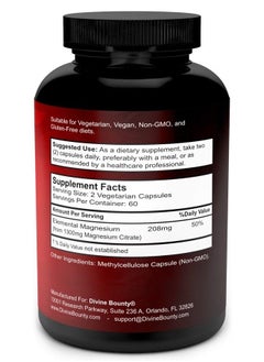 Divine Bounty Pure Magnesium Citrate Capsules - 1300mg Magnesium Supplement with Elemental Magnesium - 120 Vegetarian Capsules  - Image 2