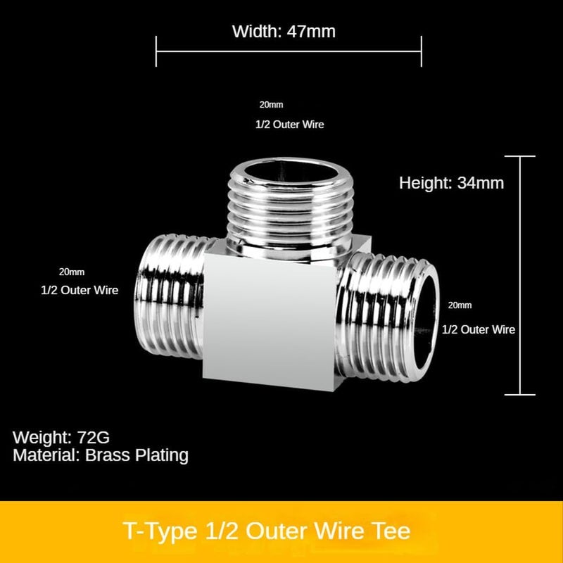 Brass Three-Way Splitter Faucet Connector - Durable All-Brass Water Pipe Fittings for Live Connection, Dual Outlet Joint - Image 2