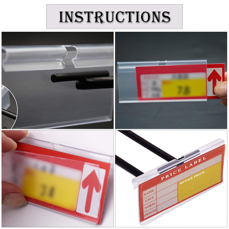 Aulufft 120PCS Clear Plastic Label Holders Clear Plastic Bin Clip Labels for Baskets Wire Shelf Price Card Tag, Aulufft Transparent Label Holder with 120pcs Paper Labels for Storage Bins (2.36 x 1.65 inches) - Image 3