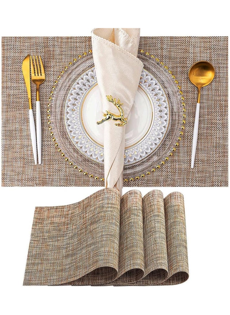 TOMSHOO Placemats Set of 4, Heat-Resistant Woven Vinyl Placemat, Non-Slip Washable PVC Table Mat, Plastic Table Mats for Dining Table, Kitchen Table 30x45 cm Beige  - Image 1