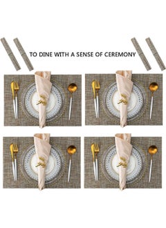 TOMSHOO Placemats Set of 4, Heat-Resistant Woven Vinyl Placemat, Non-Slip Washable PVC Table Mat, Plastic Table Mats for Dining Table, Kitchen Table 30x45 cm Beige  - Image 5
