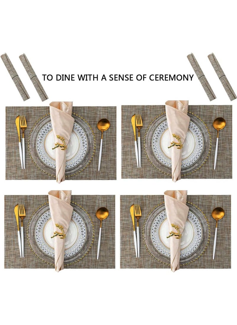 TOMSHOO Placemats Set of 4, Heat-Resistant Woven Vinyl Placemat, Non-Slip Washable PVC Table Mat, Plastic Table Mats for Dining Table, Kitchen Table 30x45 cm Beige  - Image 5