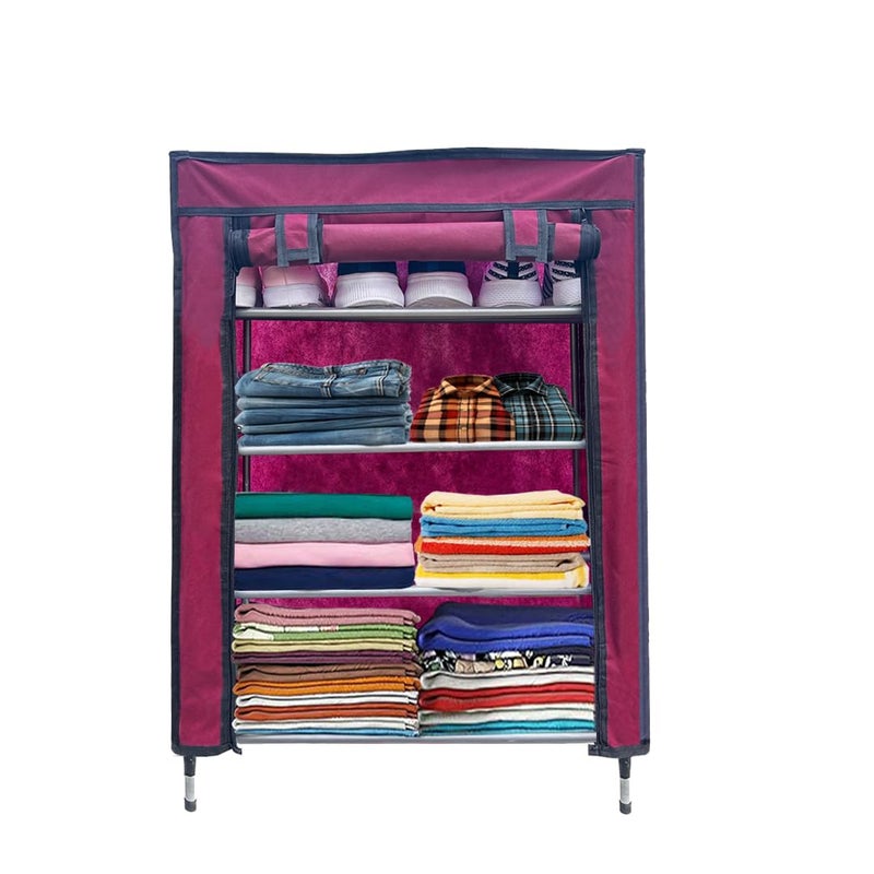 PHILOSHOP PHILOSHOP 4 Layer Metal Maroon SpaceSaver Collapsible Wardrobe Maximize Your Space with Style - Image 5