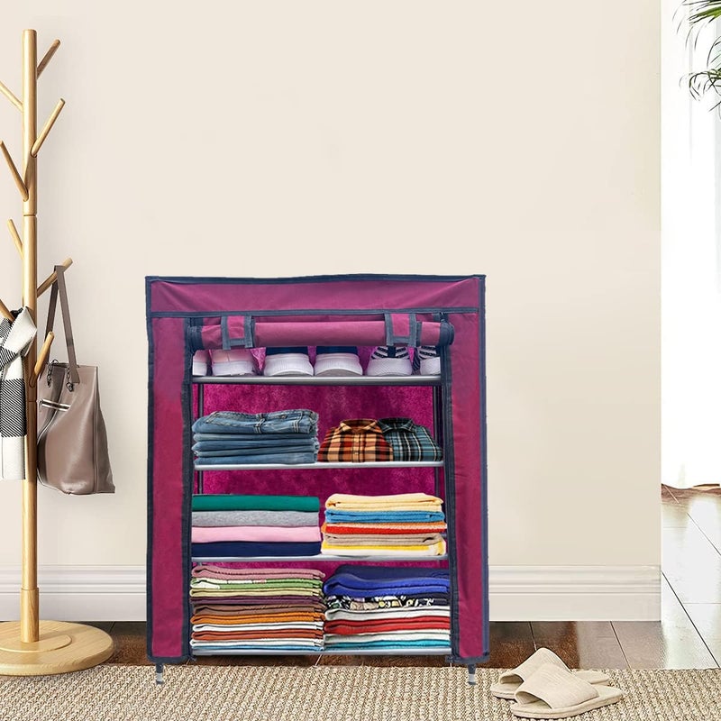PHILOSHOP PHILOSHOP 4 Layer Metal Maroon SpaceSaver Collapsible Wardrobe Maximize Your Space with Style - Image 2