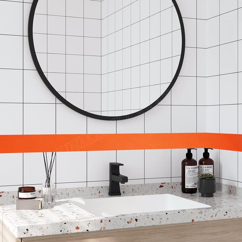 MUNIKESH CREATION Dark Orange Colour Wallpaper Border Peel and Stick Dark Orange Contact Paper for Countertops Border, Wall Corners Stickers and Wall Decor Waterproof Self Adhesive 4x240 Inch - Image 3