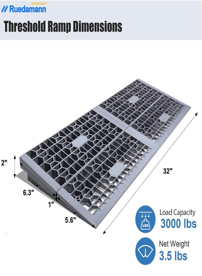 Ruedamann 2" Rise Modular Threshold Ramps for Doorways, 3000 Lbs Load Capacity Ramps for Wheelchairs for Home, Solid Plastic Portable Wheelchair Ramp for Door Thresholds and Cars, 2 PCS - Image 2
